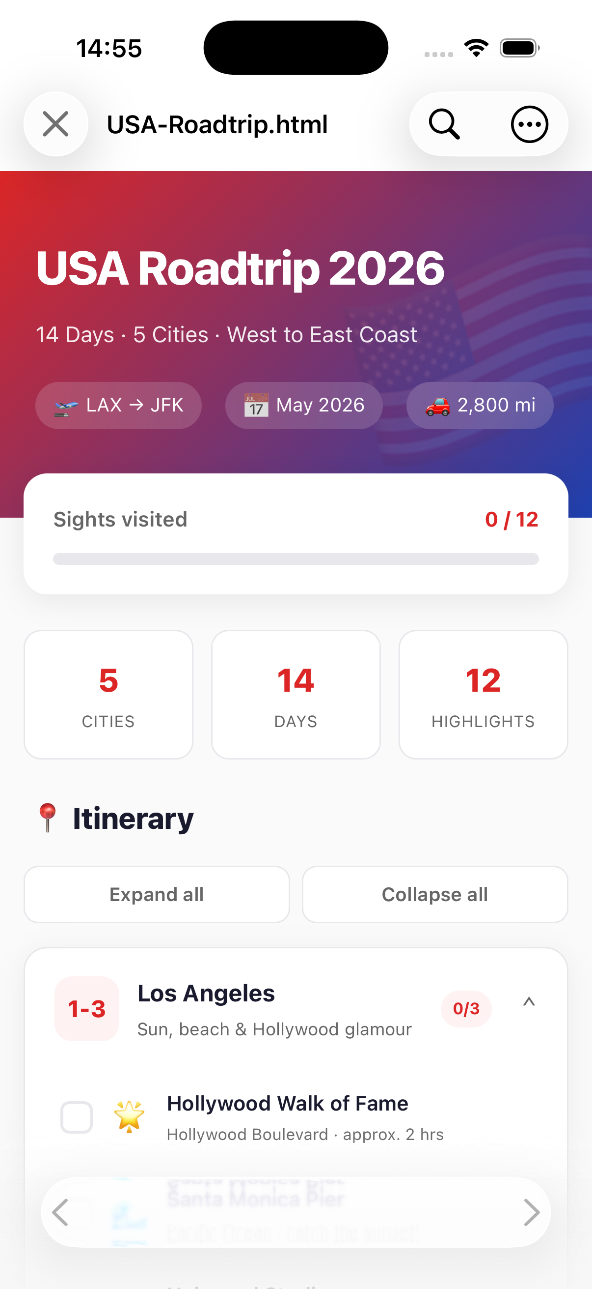 Sitecase: Travel plans, offline